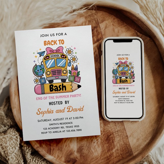 Convites Bacia do fundo da escola! de Verão primeiro aniver (Criador carregado)