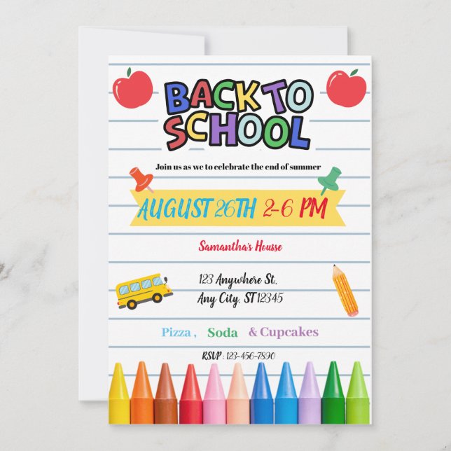 Convites Back to school party (Frente)