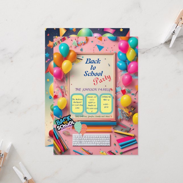 Convites back-to-school party invitation  (Frente/Verso In Situ)