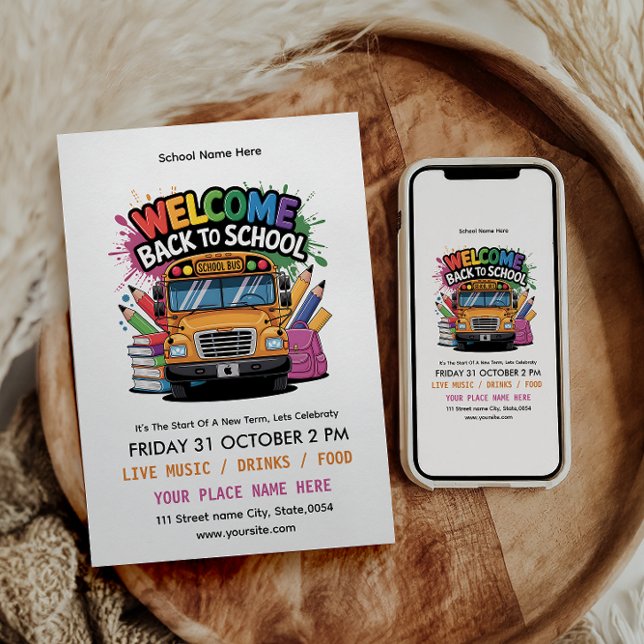 Convites Back to School Party Kids Fun & Colorful Editable  (Criador carregado)