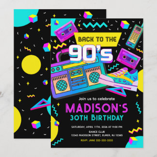 Convites Back to the 90s Modern Retro Neon Birthday