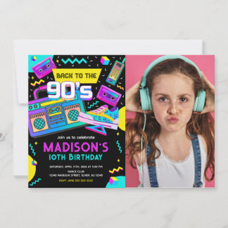 Convites Back to the 90s Photo Modern Retro Neon Birthday