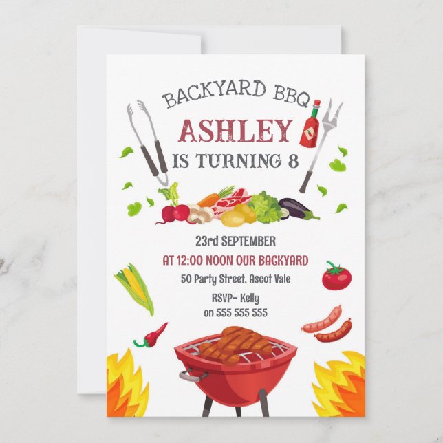 Convites Backyard BBQ Birthday Party Invitation (Frente)
