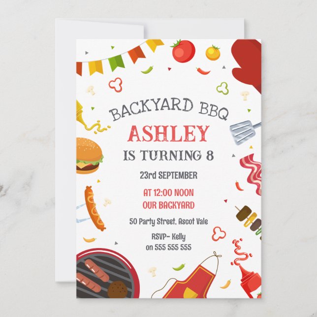 Convites Backyard BBQ Birthday Party Invitation (Frente)