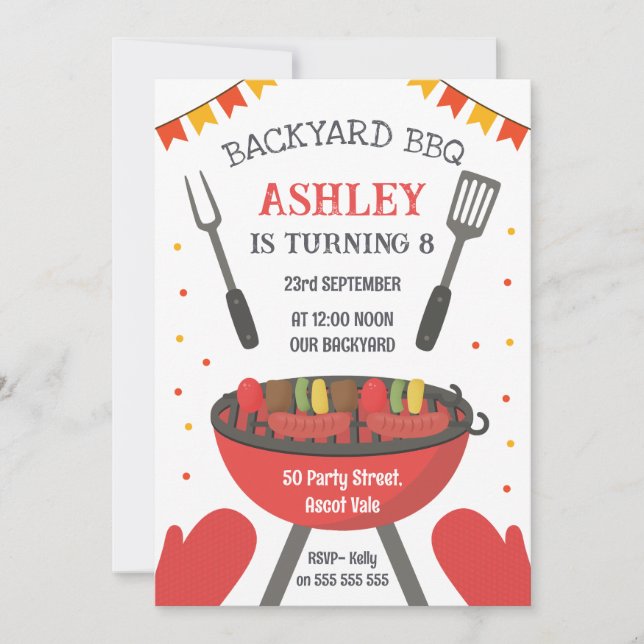 Convites Backyard BBQ Birthday Party Invitation (Frente)