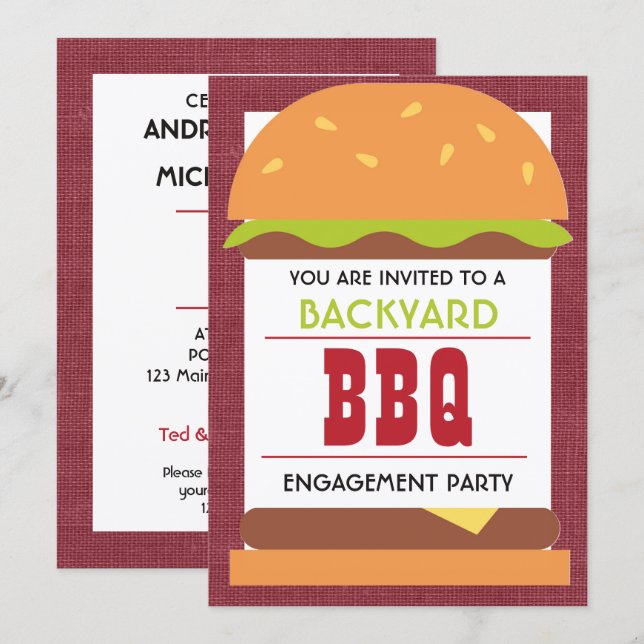 Convites Backyard BBQ Engagement Party (Frente/Verso)