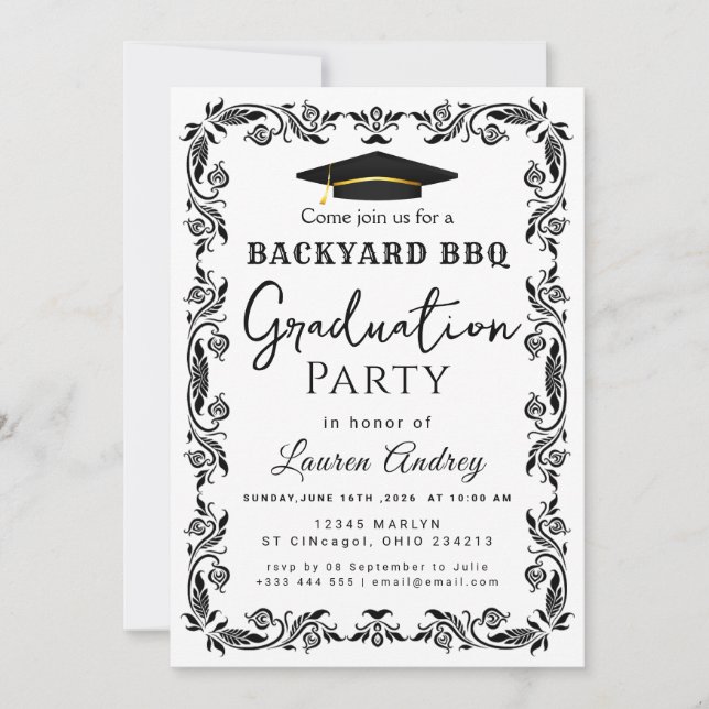 Convites Backyard BBQ Graduation Party Invitation (Frente)