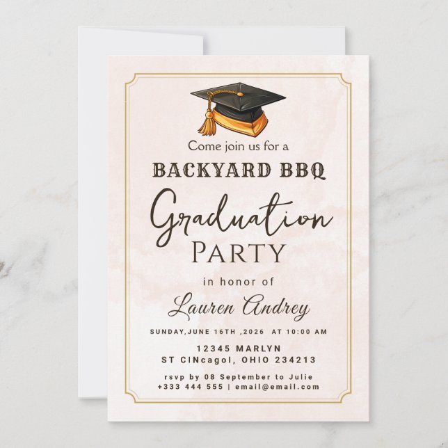 Convites Backyard BBQ Graduation Party Invitation (Frente)