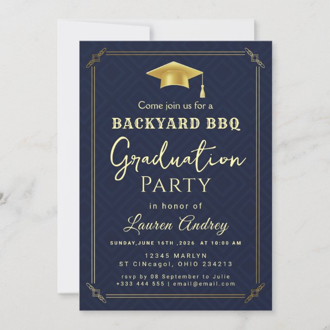 Convites Backyard BBQ Graduation Party Invitation (Frente)