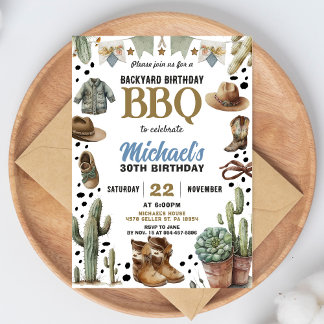 Convites Backyard Cowboy BBQ Birthday Invitation Rustic BBQ