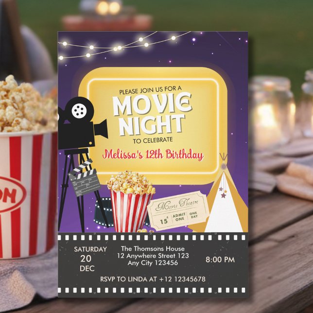 Convites Backyard Popcorn Movie Night Birthday (Criador carregado)