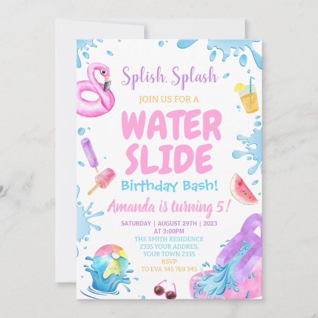 Convites Backyard Water Slide Splash Birthday Party (Frente)