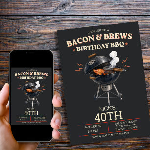Convites Bacon & Brews 40º Aniversário Churrasco Homem 