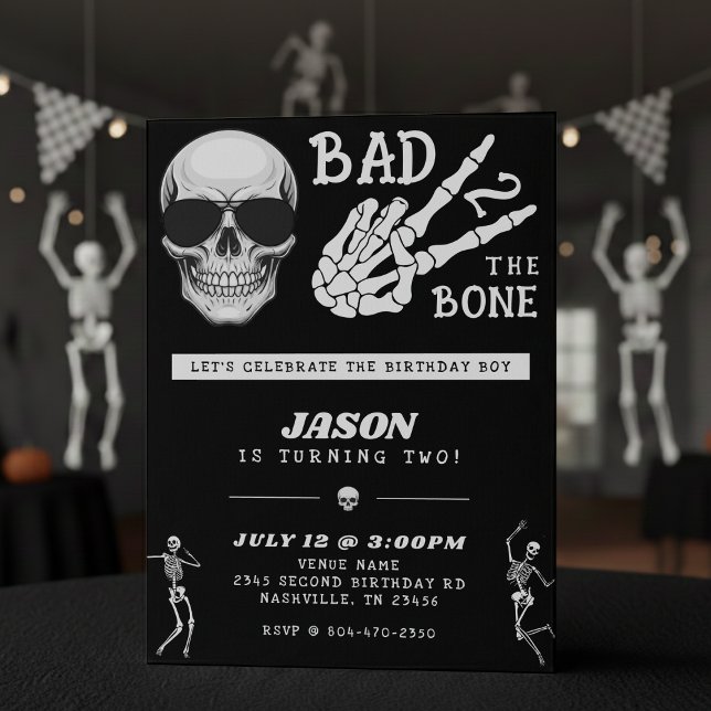 Convites Bad 2 the Bone Skeleton 2nd Birthday Party (Criador carregado)