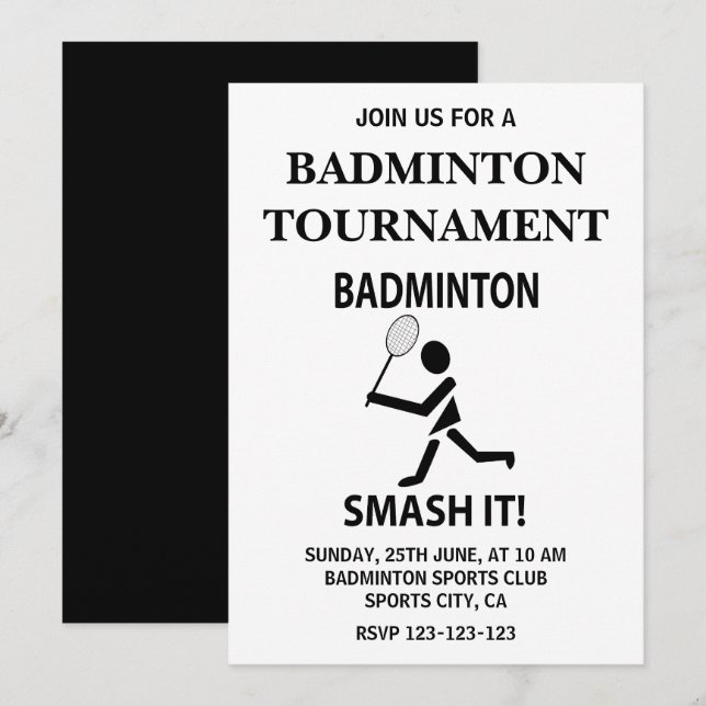 Convites Badminton Smash Esportes Badminton (Frente/Verso)