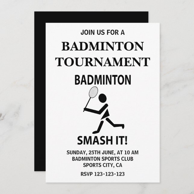 Convites Badminton Smash It Esportes Badminton (Frente/Verso)