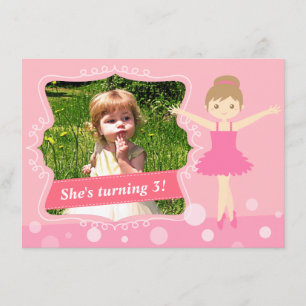 Convites Bailarina bonito, festa de aniversário cor-de-ros