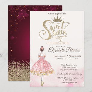 Convites Bailarina Chic, Tiara, Diamantes Doce 16