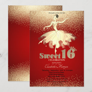 Convites Bailarina, Confeite Glitter Dourado Vermelho Doce