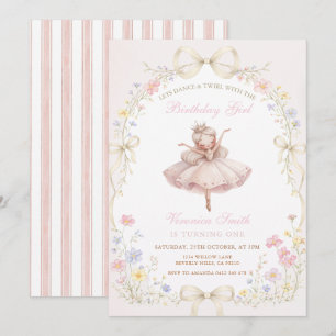Convites Bailarina de Marfim Rosa com Aniversário de Flor S