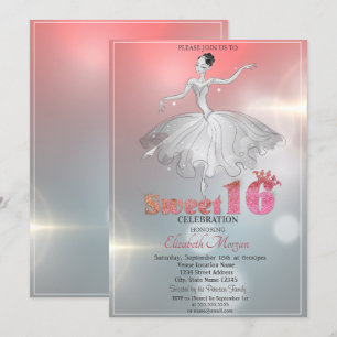 Convites Bailarina Elegante, Brilho Sweet 16