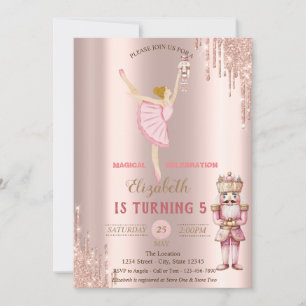 Convites Bailarina Elegante Nutcracker com Pingos em Dourad