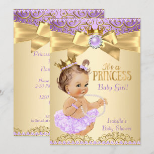 Convites Bailarina Princesa Bebê Chuveiro Lilás Dourado Mor