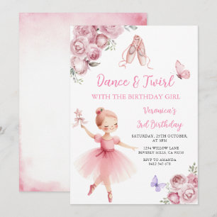 Convites Bailarina Rosa Dança e Rodopio 3º Aniversário