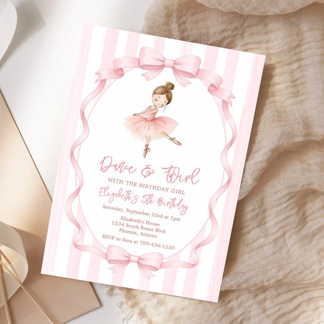 Convites Bailarina Vamos Dançar e Girar Festa Cor-de-Rosa A (Criador carregado)