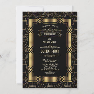 Convites BAILE DE FORMATURA do estilo 1920 Dourado Deco Gat