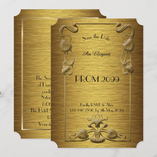 Convites Baile de formatura Mais velho-Júnior, ouro Dourado (Frente/Verso)