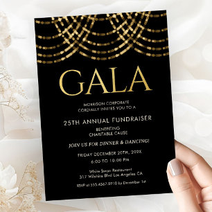 Convites Baile de Gala Corporativo Preto Dourado Formal Ele