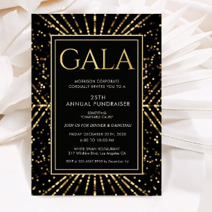 Convites Baile de Gala Corporativo Preto Dourado Formal Ele