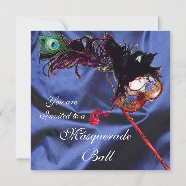 Convites BAILE DE MÁSCARAS DE CARNAVAL azul (Frente)