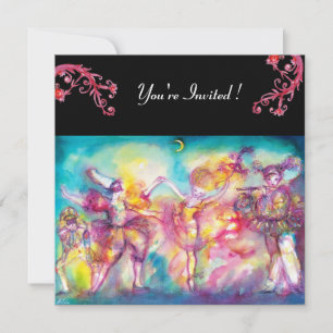 Convites BAILE DE MÁSCARAS, floreios vermelhos