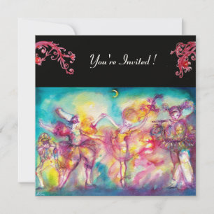 Convites BAILE DE MÁSCARAS,floreios vermelhos,papel feltro
