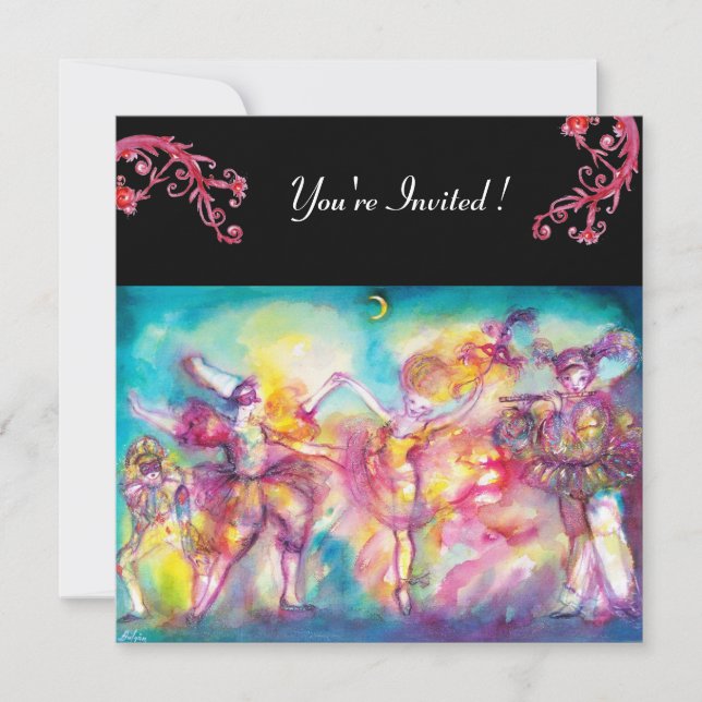 Convites BAILE DE MÁSCARAS, florescem em vermelho (Frente)