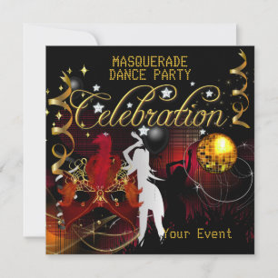 Convites Baile de Máscaras Vermelho Dourado Disco Bola