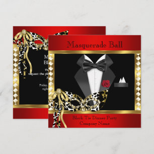 Convites Baile de Máscaras Vermelho Dourado e Smoking Preto
