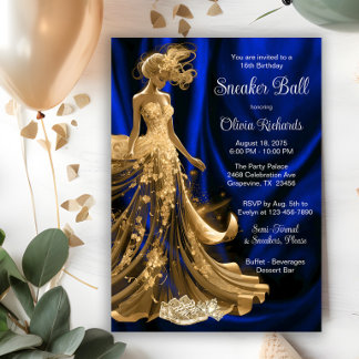 Convites Baile de Tênis Azul Real Dourado Elegante