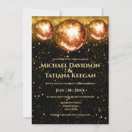 Convites bailes de discoteca preto ouro relâmpago casamento