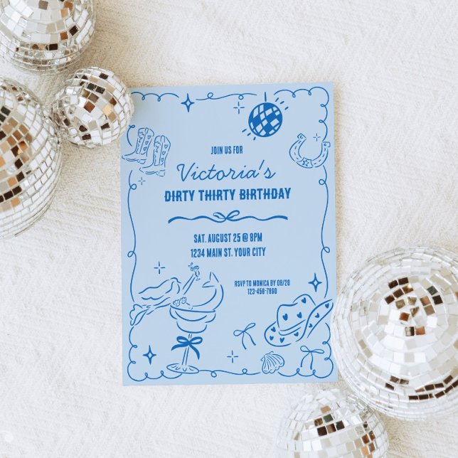 Convites Bairro de Cowgirl Costeira (Whimsical Doodle Coastal Cowgirl Birthday Invite)