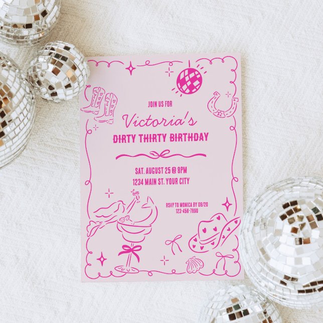 Convites Bairro de Cowgirl Costeira (Pink Coastal Cowgirl Birthday Party Invite)