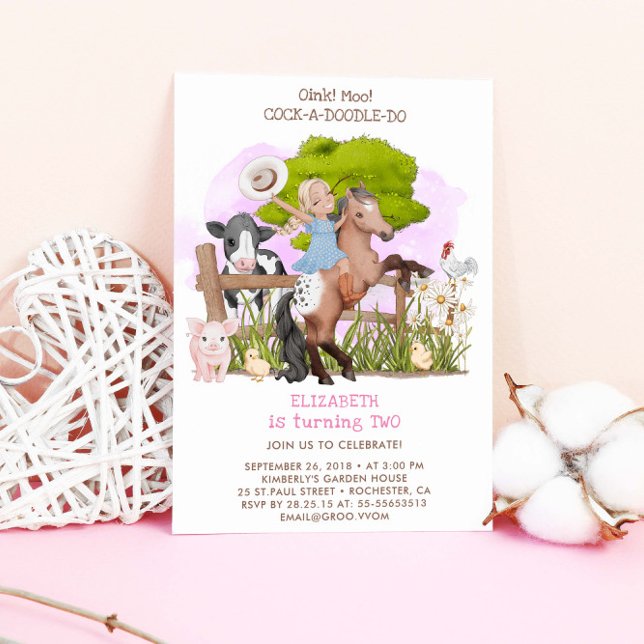 Convites Bairro de Cowgirl e Cowgirl de Animais da Fazenda  (Criador carregado)