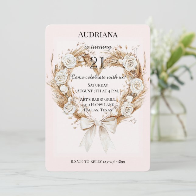 Convites Bairro do Arco Floral de Rosas Brancas (Em pé/Frente)