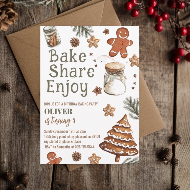 Convites Bake Share Enjoy Christmas Birthday  Party (Criador carregado)