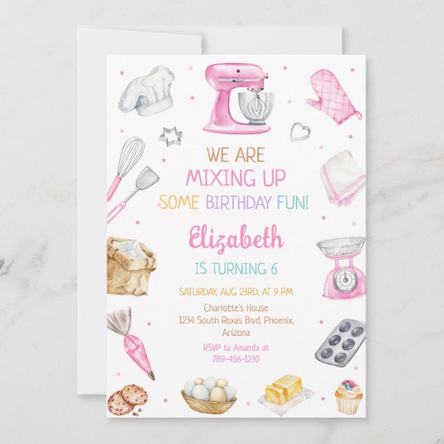 Convites Baking Cooking Birthday Party Invitation (Frente)