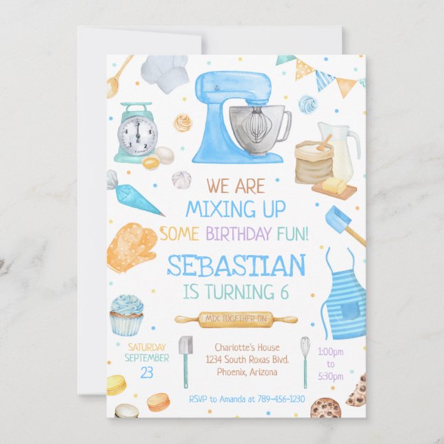 Convites Baking Cooking Birthday Party Invitation (Frente)
