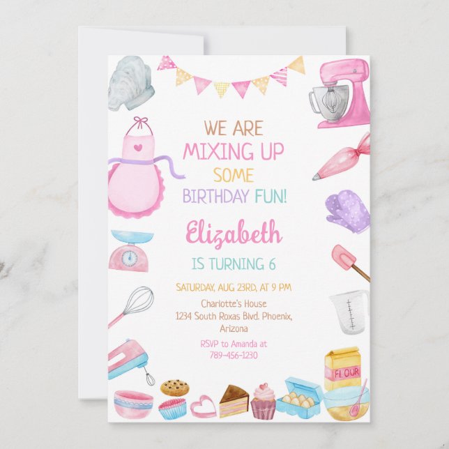 Convites Baking Cooking Birthday Party Invitation (Frente)