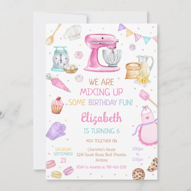 Convites Baking Cooking Birthday Party Invitation (Frente)